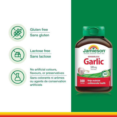 Jamieson Laboratories 500mg 300 Jamieson Odourless Garlic Softgels