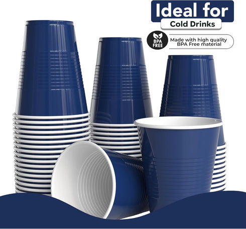 Party Solids 18 Oz 100 Pack Navy Plastic Cups For Party Supplies | Navy Disposable Cups Plastic | Disposable Drinkware