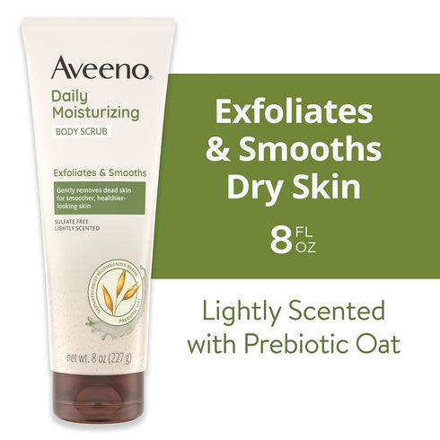 Aveeno Daily Moisturizing Body Scrub, 8 oz Exfoliating Body Wash for Healthier Skin, Sulfate-Free Oat Formula