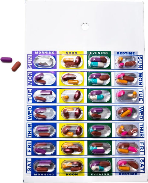Medi-Aid Weekly Cold Seal Medication Blister Pack System Cards - 4 Times a Day, 24 Compartments, 6 Pack, One Piece Unit