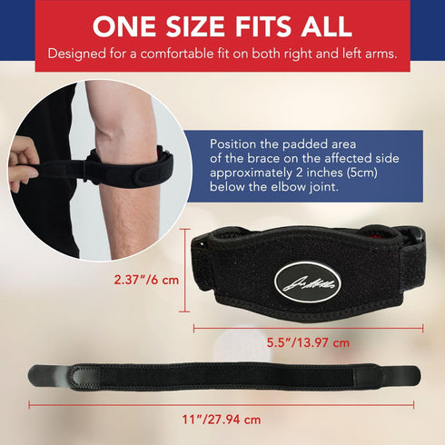 Tennis Elbow Brace & Adjustable Arm Band Support – Pain Relief for Tendonitis, Comfy Removable Arm Wrap (Single, Black)