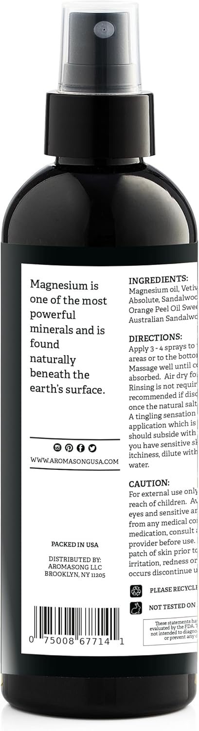 Aromasong Rose Extra Strength Magnesium Spray (23mg Magnesium) 8 Oz, Promotes Calm Sleep and Leg Discomfort Relief