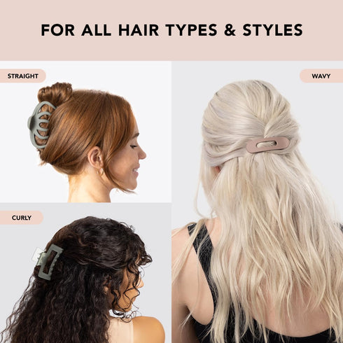 Kitsch Large Assorted Hair Clips for Women - 3 pcs Medium Open Shape Claw Clips for Thick Hair and Styling