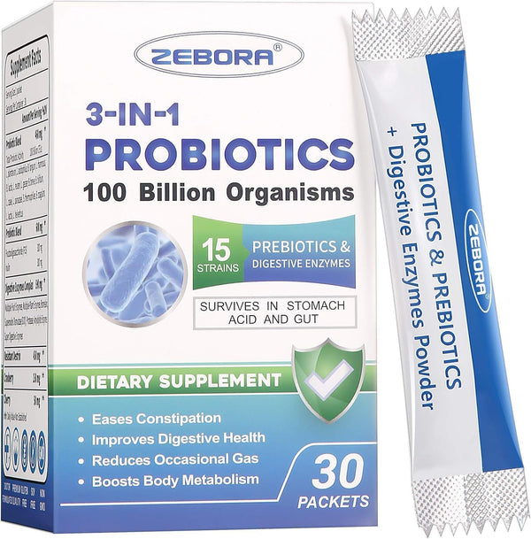 Probiotics for Women & Men, 100 Billion Plus Digestive Enzymes & Prebiotics, Highest Potency 3-in-1 for Digestive Health