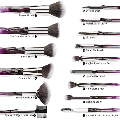 Kingtree Makeup Brushes, 15PCS Premium Synthetic Makeup Brush Set for Foundation, Face Powder, Eyeshadow