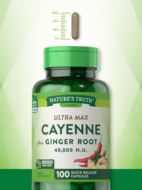 Nature's Truth Cayenne Pepper Capsules with Ginger Root | 40,000 HU | 100 Count | Non-GMO & Gluten Free