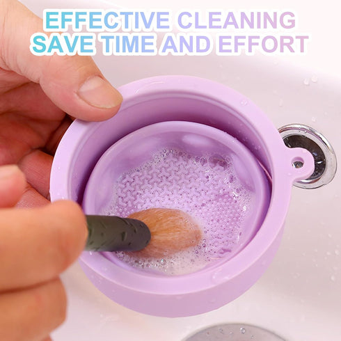 Makeup Brushes Cleaner Mat with Storage Holder, Portable Washing Tool, 2 In 1 Silicone Brush Cleaner Pad