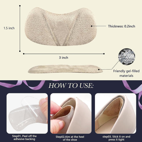 Heel Pads - Heel Inserts for Women, Gel Heel Protectors for Improved Shoe Fit and Comfort (4 Pairs)
