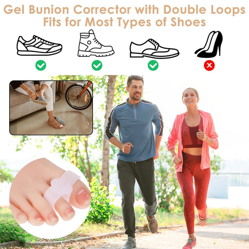 2pcs Bunion Corrector Toe Separators with 2 Loops, Big Toe Spacer Hammer Toe Straightener for Foot Alignment Relief