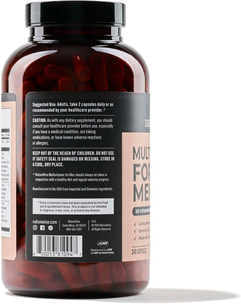 NatureWise Multivitamin for Men, Daily Male Support with Minerals & Herbs for Energy and Immunity, 240 Capsules