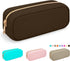 Nylon Small Makeup Bag, Slim Cosmetic Zipper Pouch, Waterproof Travel Coin Pouch for Women, Girls, Teens (Brown)