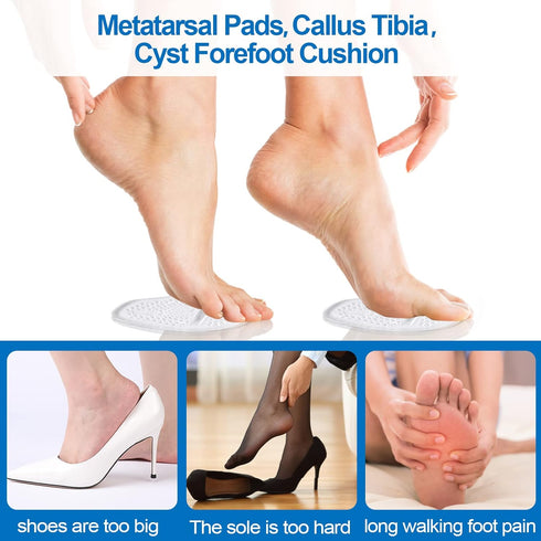 Metatarsal Pads Ball of Foot Cushions for Men and Women, Soft Gel Foot Pads for Pain Relief (4.2"x2.8", 4 Pairs)