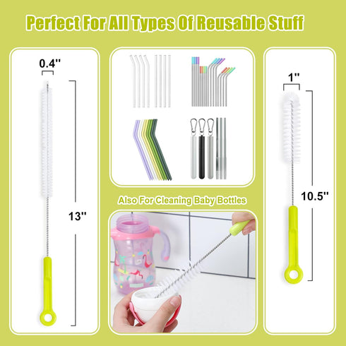 Bottle Cleaning Brush Set, Long Handle Cleaner for Narrow Neck Beer Bottles, Sports Water Bottles, and Kettle Spouts