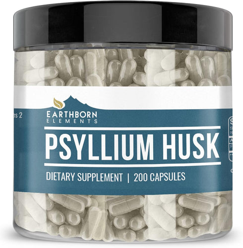 Earthborn Elements Psyllium Husk Capsules - 200 Count, Pure & Undiluted, No Additives