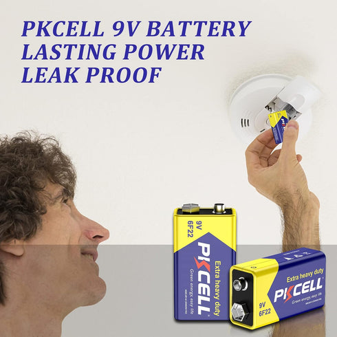 PKCELL 9V Battery Carbon Zinc for Smoke Detectors 6F22 Battery, Ultra Long-Lasting with 10-Year Shelf Life (4 Count)