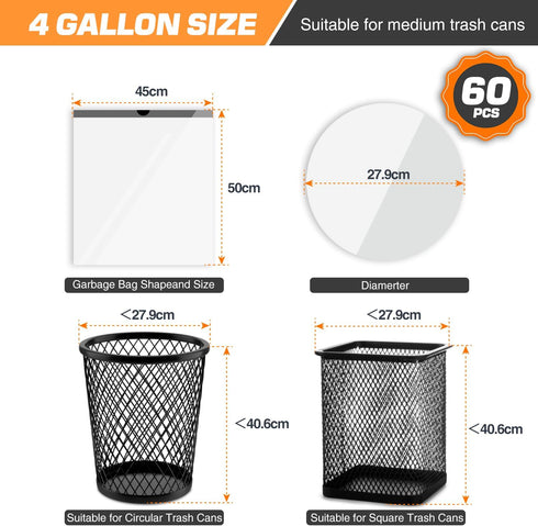 Small Trash Bags, 4 Gallon, 60 Count, Drawstring, Unscented, White Trash Can Liners