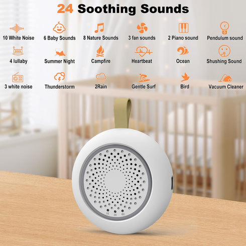 HGJMMX 12-Hour 24 Portable Sound Machine - Perfect for Travel & Baby, White Noise Machine with Battery & Gentle Night