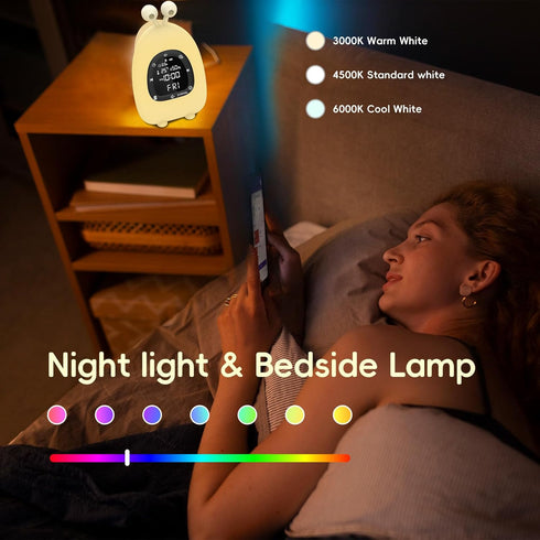 JAMYOK 20 10 Dimmable Sunrise Alarm Clock Wake Up Light, White Noise Sound Machine with Soothing Sounds, Night Lights