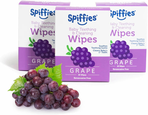 Baby Teeth Wipes, Grape Flavor, Xylitol-Enriched Dental Wipes, 20 Count, Pack of 3