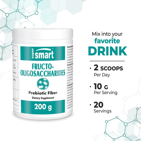 Supersmart - Fructo Oligosaccharides Powder | 200 g | (Prebiotics FOS) - Oligofructose Inulin - Fiber Supplement -