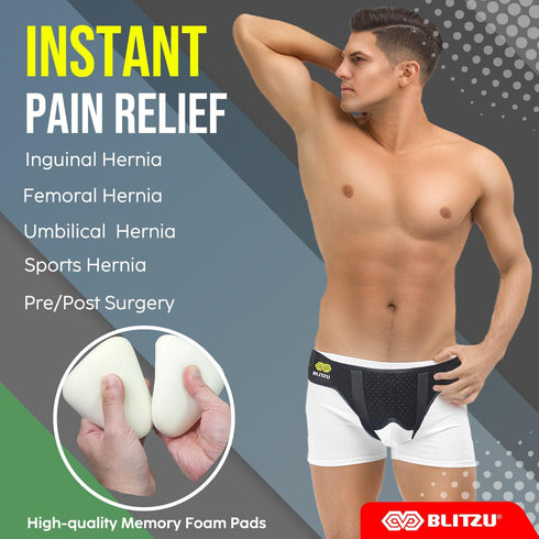 BLITZU Inguinal Hernia Belt Truss for Sports, Incisional, Femoral, Umbilical Support Brace for Men Women, Pain Relief
