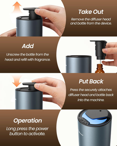 Set, 10mL 0.34 Oz 6 Waterless Diffuser for Essential Oil, Smart Car Air Freshener Diffuser with Hotel Scent Diffuser