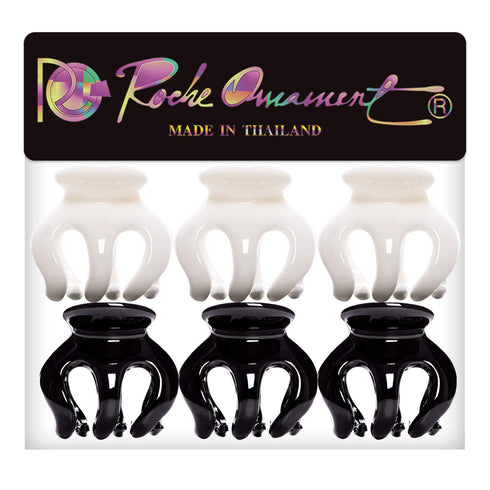 RC ROCHE ORNAMENT 6 Pcs Womens Pumpkin Hair Secure Claw Clips - Medium Black and White