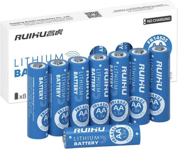 RUIHU AA Batteries 8 Pack Lithium Iron Double A Batteries, 1.5V 3000mAh Longer