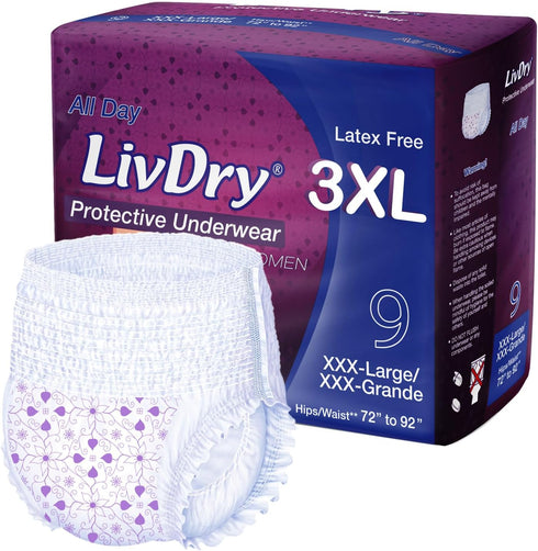 Livdry Adult Diapers for Women, Premium Incontinence Underwear, Comfortable and Absorbent for