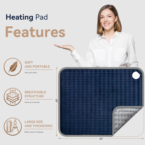 Blue Elf Heating Pad for Back/Neck/Shoulder Pain Relief, XXL Electric Heating Pads with 6 Heat Settings, 20"x24"