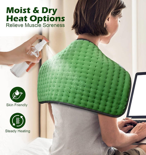 Heating Pad for Back Pain Relief, Extra Large 12"x24", Auto-Off, Machine Washable, Moist Dry Heat Options for Neck and