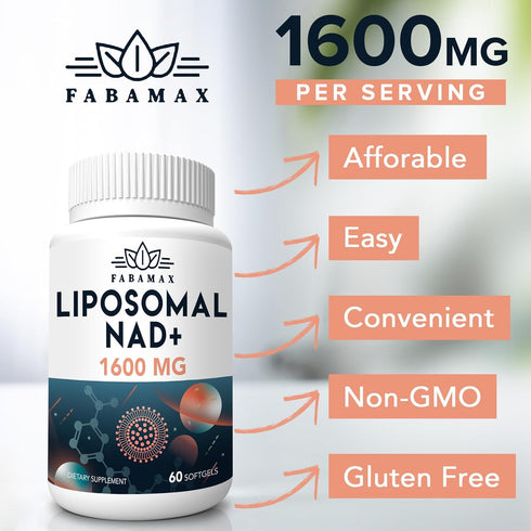 1600 mg Liposomal NAD Supplement - 98% Pure NAD+ for Aging Defense & Energy, 60 Softgels