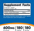 Nutricost N-Acetyl L-Cysteine (NAC) 600mg, 180 Capsules - Non-GMO, Gluten Free