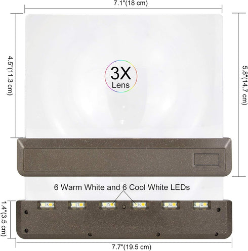 Full Page Magnifier - Ultra Bright 12 LEDs Handheld Magnifying Glass with Adjustable Brightness for Eye-Care and Reading