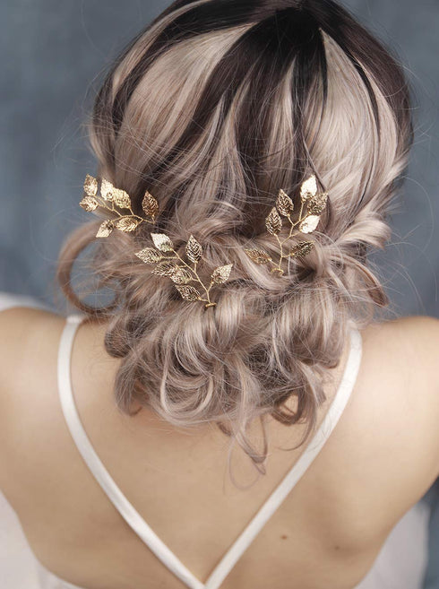 Vintage Gold Leaf Bride Hair Accessories - Hair Pins Clip Bobby Pins, Customised Wedding Pack of 3