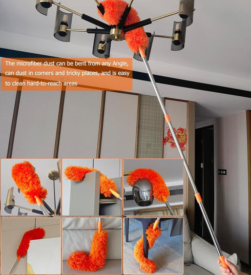 20+ Feet High Reach Dusting Kit with 3-14 ft Extension Pole, 2 in 1 Window Cleaning Kit, High Ceiling Duster, Cobweb