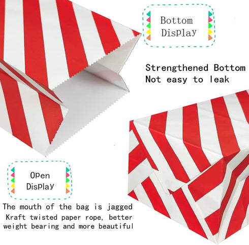 Red Striped Paper Bags, Mini Party Goody Bags for Kids Birthday Party Supplies (50 CT, 3.5×2.3×7 in)