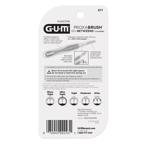 GUM Proxabrush Go-Betweens, Ultra Tight Interdental Brushes for Plaque Removal, 10ct (4Pk)