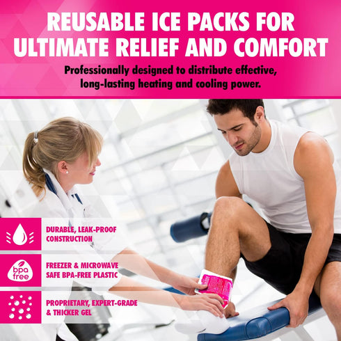 2 Pack Reusable Gel Ice Packs for Injuries, Flexible Hot and Cold Pack for Pain Relief, Large Pink