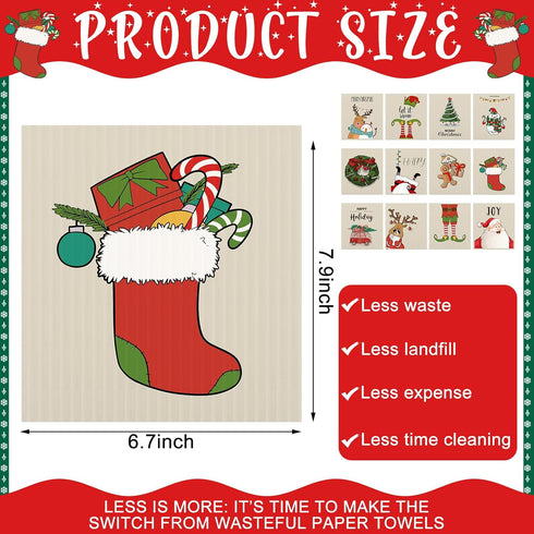 12 Pcs Christmas Swedish Themed Dishcloths Reusable Absorbent Swedish Style Cleaning Dishcloths Xmas Kitchen Dish Cloth Towels Cleaning Wipe for Home Party Clean Housewarming, 7 x 8 in (Novel Style)