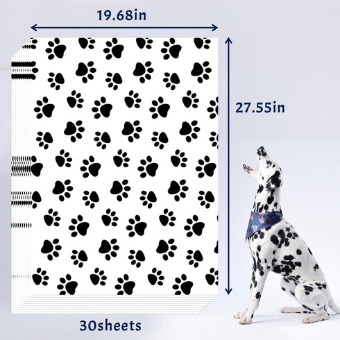 Hi Sasara 30 Sheets Large 20 x 28 inch Black and White Dog Paw Print Tissue Paper for Gift Bags and Holidays