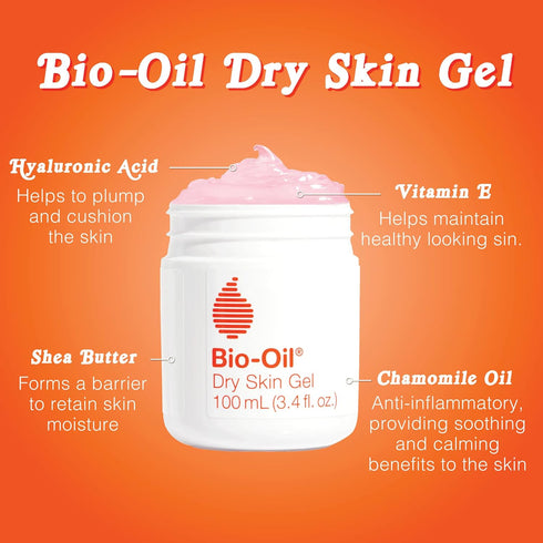 Bio-Oil Dry Skin Gel, Fast Absorbing Face and Body Moisturizer with Vitamin B3, 1.7 oz, Non-Comedogenic