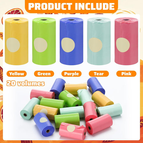 Qeeenar 20 Rolls/300 5 Disposable Diaper Sacks with Red Orange Scented Refill Bags Waste Bags with Dispenser
