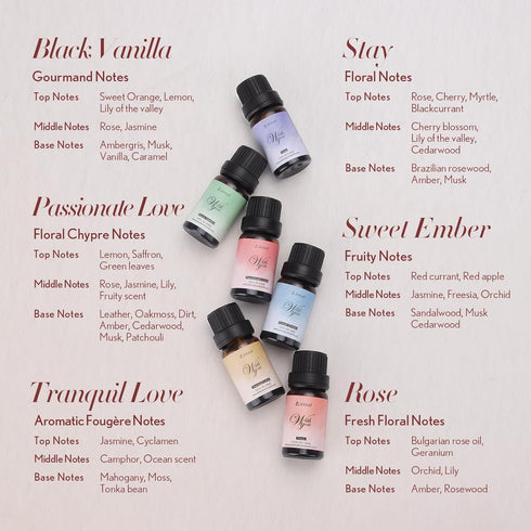Set 6x10 mL JCLOUD Fragrance Oil Gift for Women, Essential Oils for Diffusers for Home, Romantic Scented Oils