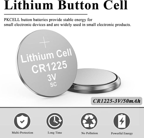 PKCELL 50-Pack CR1225 3V Lithium Batteries for Thermometer