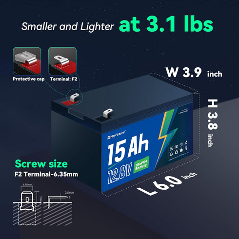 HeyFuture 12V 15Ah LiFePO4 12 20A 2000+ Battery for Power Wheels Ride On Toys Upgrade Kit, Volt Lithium Battery