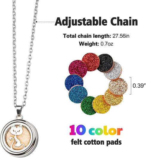 Set 2pcs, 20 Essential Oil Diffuser Necklace & Bracelet for Women Gift Cat Aroma Locket Necklace + Pawprint Diffuser