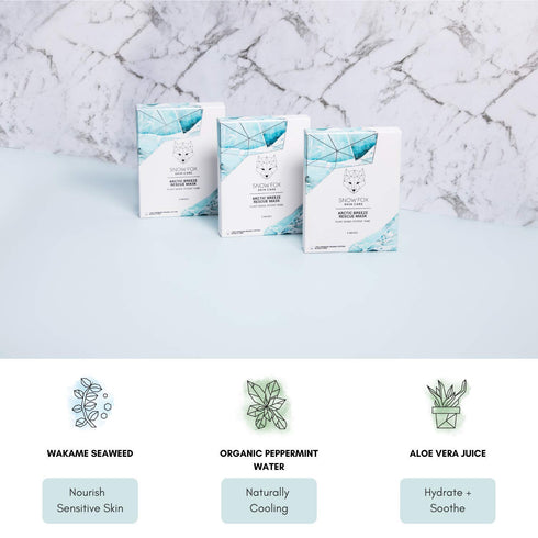 Snow Fox Skincare Arctic Breeze Rescue Mask - Peppermint Oil, Aloe Vera, Seaweed Extract | 5 Pack Organic Cotton
