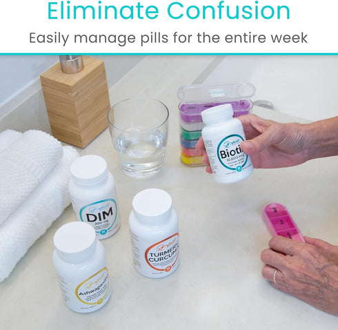 Vive Stackable Pill Organizer Tower with Pill Cutter for Vitamins, 7 Days 4 Times a Day