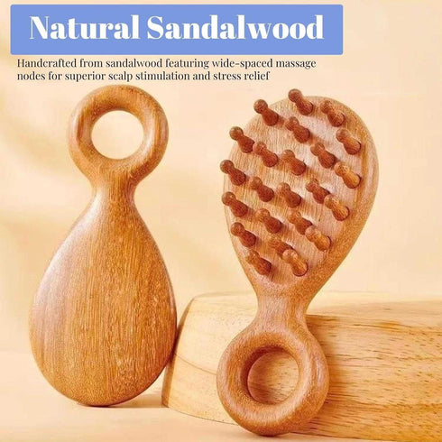 KINTEGOOD Sandalwood Head and Scalp Massager Comb, Wide Tooth Wooden Gua Sha Tool with Ergonomic Handle for Stress